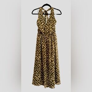 Banana Republic Olive Green Printed Halter Neck Maxi Dress